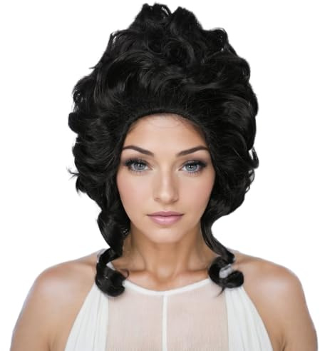 Linfairy Peluca de Cosplay de Halloween rizada del siglo 18 para adultos y mujeres en estilo victoriano (Negro)