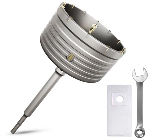 Bohrkrone 120mm Gewinde SDS plus Adapter 220mm und Zentrierbohrer,Mit den Schraubenschlüssel und Staubschutzbeutel,Wandlochsägebohrer für Mauerwerk Natursteine Sandsteine Kunststeine Beton Marmor