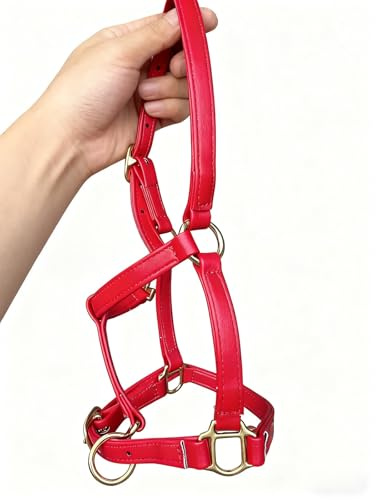 Cabestro de cuero para caballos, cabestros desprendibles para caballos pequeños, apto para alturas de hombros de 99 a 119 cm(RED,S)
