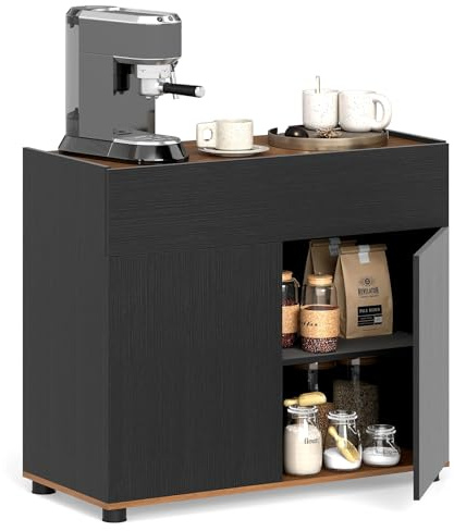 COSTWAY Sideboard, Küchenschrank mit Arbeitsplatte, Schublade, 2 Türen & Grifflosem Design, Buffetschrank Landhausstil, Aufbewahrungsschrank für Küche, Esszimmer & Wohnzimmer, 80x35x70 cm (Schwarz)