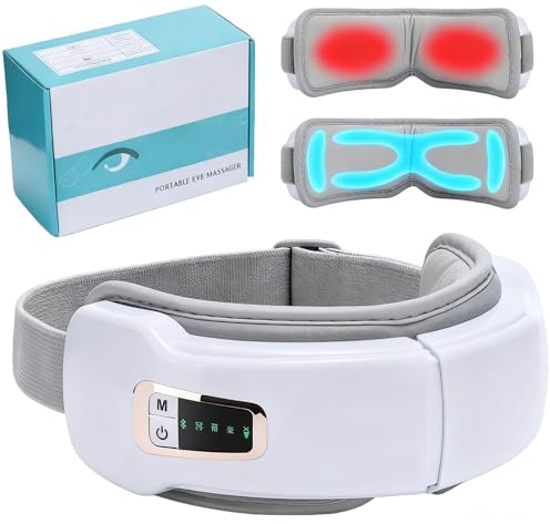 Augenmassagegerät Vier-in-Eins, Augen Massagegerät mit 3 Stufen Wärme, Fünf Massage-Modi, Bluetooth Elektrische Augenmaske, Entlastung Migräne und Verspannungen, Verbessert die Schlafqualität