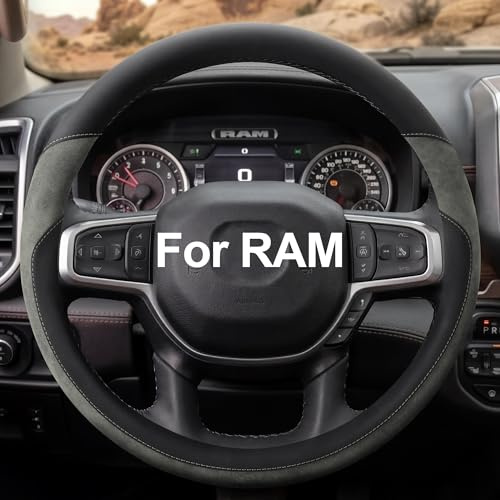 West Llama Customized Auto Car Steering Wheel Cover for Dodge RAM 1500 2500 3500, 15.5-16 inch (Gray-Large Size)