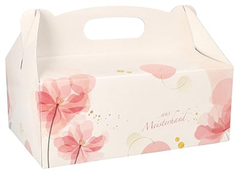 15 Gebäck-Kartons, Pappe eckig 23 cm x 16 cm x 9 cm rosé mit Tragegriff