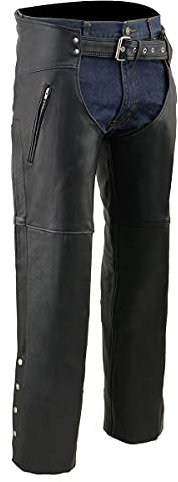 Milwaukee Leather ML1190-5X-Large Herren-Chaps aus nacktem Leder, Oberschenkeltasche mit Reißverschluss, Netzfutter, Motorrad-Kapsel