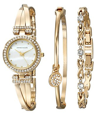 Anne Klein Women's Premium Crystal Accented Bangle Watch and Bracelet Set