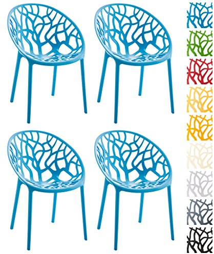 CLP 4er-Set Design-Gartenstuhl Hope aus Kunststoff I 4X Wetterbeständiger Stapelstuhl mit Einer maximalen Belastbarkeit von 150 kg I erhältlich Blau