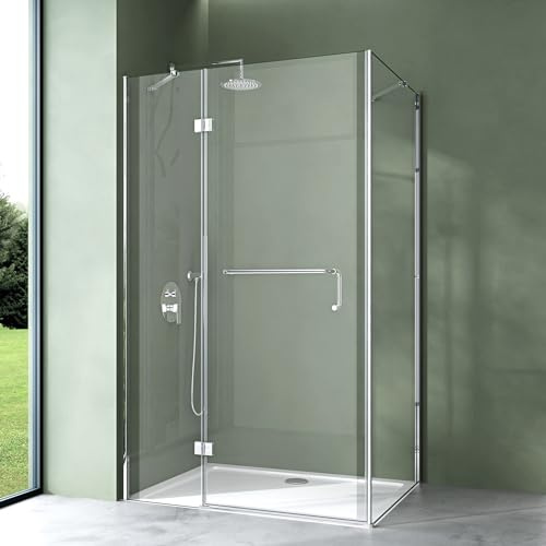 Mai & Mai Duschkabine Eckeinstieg 100x120 cm Eckdusche mit Duschtasse | Duschabtrennung Echtglas-Dusche, 6mm ESG Sicherheitsglas inkl. NANO-Beschichtung, mit 2 Stabilisationsstangen Ravenna04K