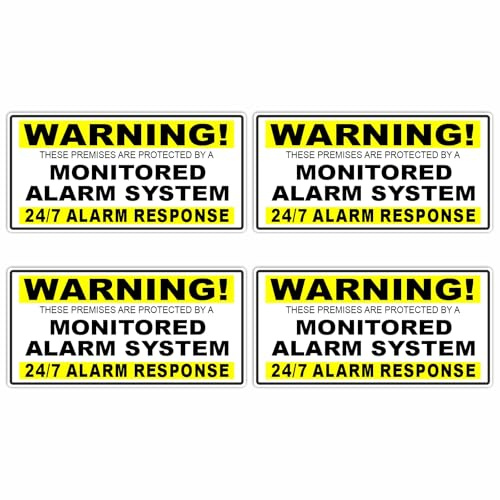 4 x A9E Monitored Alarm System Stickers Small 50x100mm Yellow Black White External Application 24hr Security Warning Signs for Home House Flat Business Property Self Adhesive Vinyl Signs