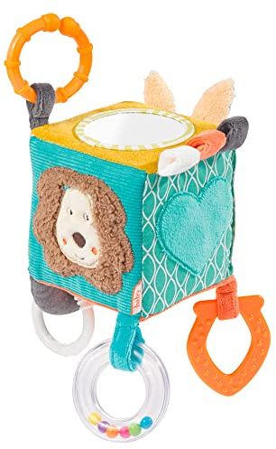 Fehn Motorikwürfel Funky Friends - Motorikspielzeug Baby Aktivitätswürfel zum Aufhängen für Kinderwagen, Kinderbett und Babyschale - Activity Würfel Spielzeug für Babys und Kinder ab 0+ Monaten
