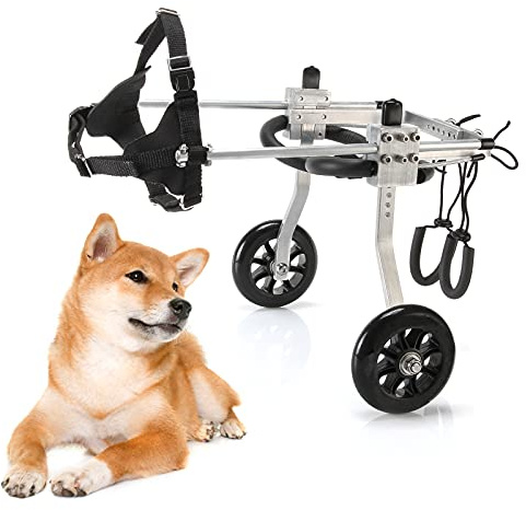 Anmas Sport Hunderollstuhl für große Hunde, 9-20 kg, Aluminium, Silber, Hindbeinunterstützung, Badbenutzung im Wagen