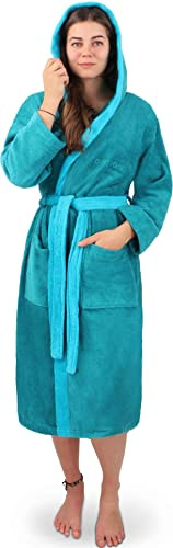 normani Damen Frottee Baumwoll Bademantel - Saunamantel - zweifarbig mit Kapuze (Gr. XS - 4XL)