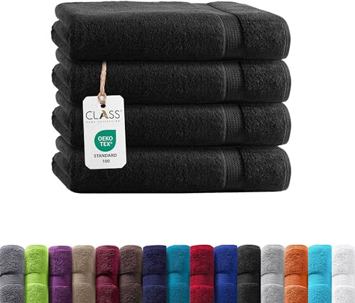 Class Home Collection Frottee Gästetücher 30x50 cm – 4er Set Gästetuch – Besonders weiche & saugfähige Gästetücher aus 100% Baumwolle mit Aufhänger – Schwarz