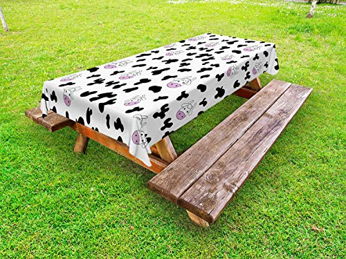 ABAKUHAUS Kuh-Druck Outdoor-Tischdecke, Tierhaut Entwurf, dekorative waschbare Picknick-Tischdecke, 145 x 210 cm, Schwarz-weißen Flieder