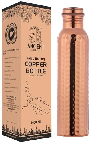 Bouteille d'eau en cuivre pur martelé sans joint avec bénéfices ayurvédiques, bouteille 100% pure et étanche, capacité de 1 litre (33,84 fl oz US)