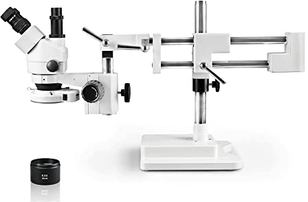 Parco Scientific PA-5FLX-IFR07 Trinokulares abschließbares Zoom-Stereo-Mikroskop | 10x Okular, 3.5x 45x Vergrößerungsbereich, 0.5 Aux-Objektiv | Doppelter Galgenständer | 144-LED-Ringlicht