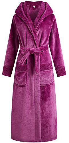 Richie House Long Hooded Robe For Womens Soft Premium Flannel Fleece Bathrobe RHW2823-I-L