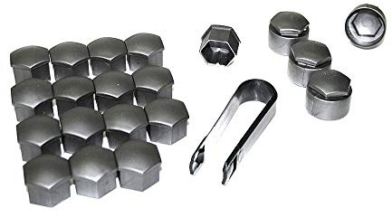 CarJoy Universal Radschraubenkappen 17mm 20 stücke Kunststoff Radmutterkappen Schraubenschutz 16 Normale Verschlusskappen und 4 Sicherheitsverschlusskappen mit Abziehhaken Abdeckungen Radmuttern Grau