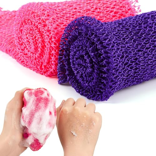 2 Esponjas Africanas Red de Cuerpo Exfoliante Africano Depurador Exfoliante de Cuerpo de Baño Depurador de Espalda para Alisar la Piel Uso Diario Relleno de Medias (Violeta, Rosa Rosada)