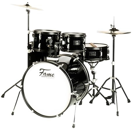 Fame FS22B First Step Rock Set, Piano Black, Komplettes Drum-Set, 22 BassDrum, Mischholz Kessel, Inklusive Hardware & Becken, Ideal für Anfänger und Schlagzeug-Einsteiger