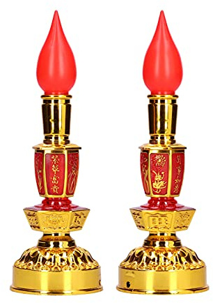 Haofy Lampada a Candela, LED Buddista a Basso Consumo Energetico in Stile Cinese Tradizionale Retro Lampada Decorativa Buddista Colore Rosso Chiaro 1 Paio(Candela elettrica Doppia Brillante)