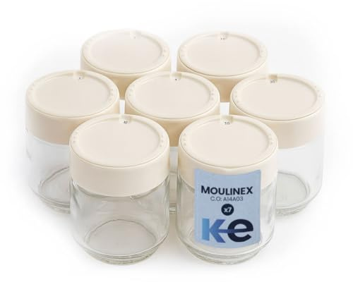 ANAKEL HOME Pack Vasos Yogurtera A14A03 Compatible con Yogurtera Moulinex DJC141, YG231E32, YG231531, YG230131 y YG229510 | 7 Unidades, 160 ml de Capacidad, con Fechador Manual