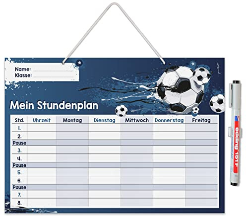 younikat Stundenplan abwischbar zum Aufhängen Fußball Blau - DIN A4 - dv984