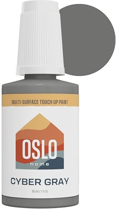 Oslo Home Porcelain + Appliance Touch Up Paint, 1oz Cyber Gray High-Gloss Finish, Made in USA, w/ Brush in Bottle, Self-Priming, for Appliances + Bathroom Fixtures, Sinks, Tile, Metal & More