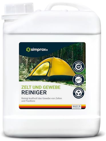 SIMPRAX® Gewebe Reiniger Para Toldos y Tejidos, Tiendas de Campaña, Muebles de Jardín & Lonas – Ecológico Sin PFC & Biodegradable – Detergente Elimina Moho Algas Verdes Excrementos & Manchas - 2,5 L