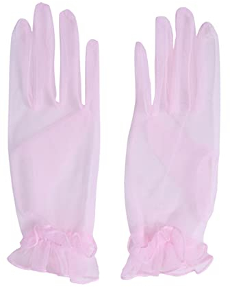 OAIEU Elegante Damen-Braut-Rüschen-Kurzhandschuhe, Hochzeitskleid-Handschuhe, Party, Abschlussball, Kostüm-Zubehör (Rosa)