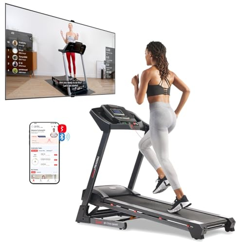 Sunny Health & Fitness Premium Smart Treadmill with Auto Incline, Dedicated Speed Buttons, Double Deck Technology, Digital Performance Display, BMI Calculator and Pulse Sensors - SF-T7515SMART
