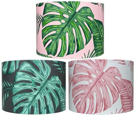 Jungle Leaf Lampshade Ceiling Light Shade Green Tropical Leaves Cheese Plant Monstera Theme Pink Black or White