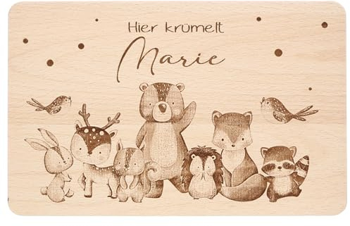Personalisiertes Frühstücksbrettchen Holzbrett mit Gravur für Kinder | Individuelles Holzbrett | Motiv Waldtiere mit Namen