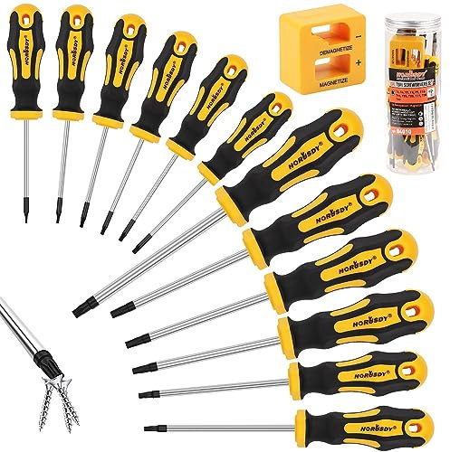 13Pcs Magnetic Torx Screwdriver Set, T5-T40 Star Screwdriver with Magnetize & Demagnetize, Heavy Duty Chrome Vanadium Steel Made