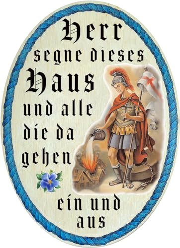 Kaltner Präsente Geschenkidee - Holz Geschenkartikel Deko Türschild im Antik Design Heiliger Florian Feuerwehr (18 x 13 cm)