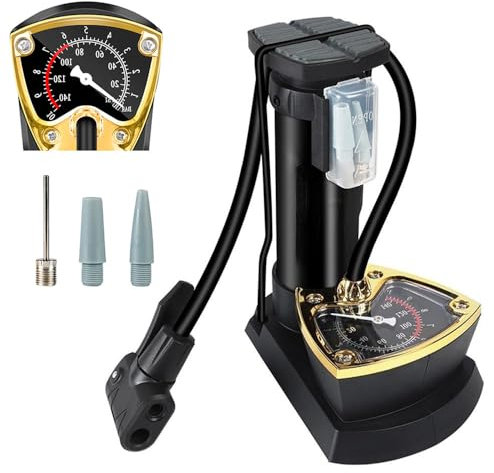 Fahrrad Fußpumpe, Tragbare Fahrrad-Luftpumpe Reifenfüller mit 140PSI Manometer, Kompatibel mit Presta- & Schrader-Ventilen, Geeignet für Auto, Fahrrad, Ball (Schwarz)