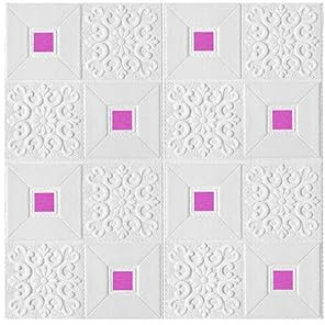 3d Wandpaneele,Wandpaneele Selbstklebend 10 Stück 70 x 70 cm große Deckentapete, 3D-Ziegelstein, wasserdichte Wandaufkleber, Schaumstoff, selbstklebend, Wanddekoration, Heimdekoration(Color:Purple)