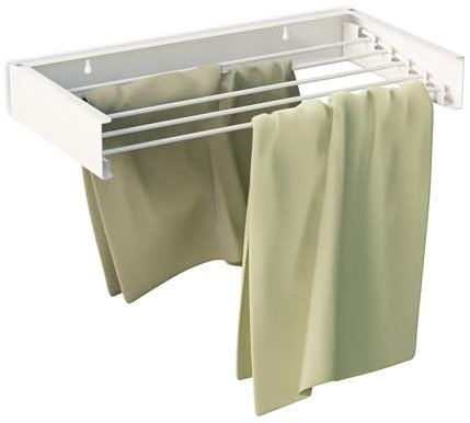 Relaxdays Wandtrockner einklappbar, 4,15 m Trockenleine, HBT: 11,5x85x42,5 cm, platzsparender Wandwäscheständer, weiß