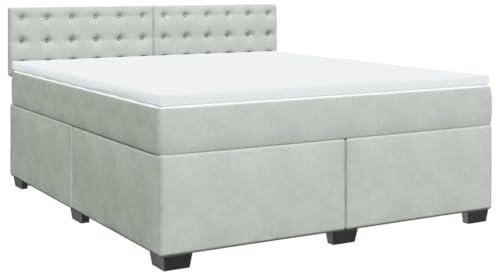 vidaXL Boxspringbett, Polsterbett Bett mit Matratze Matratzenauflage, Bettgestell mit Kopfteil Lattenrost, Doppelbett für Schlafzimmer, Hellgrau 180x200cm Samt