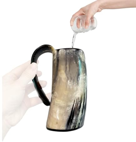 Taza de cuerno – Copa de cuerno vikingo – Taza de agua de cuerno rústico, jarra de cerveza, vaso de whisky con asa para agua y cerveza, decoración del hogar – Vikingo