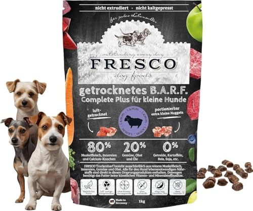 FRESCO Dog Seco Barf Complete Plus Cordero | 1 kg | Barf seco para perros pequeños | De pura carne muscular, despojos y huesos de calcio de cordero, así como frutas, verduras y aceite