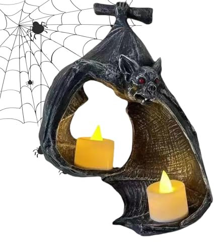 Quzente Bat Wall Candle Holder, Gothic Halloween, Multicolor, Resin, Holds Two Tealights, Wall Mounted, Textured Finish, Perfect for Halloween Decor