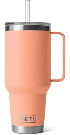 YETI Rambler 42 oz Tumbler with Handle and Straw Lid, Travel Mug Water Tumbler, Vacuum Insulated Cup with Handle, Stainless Steel, Lowcountry Peach