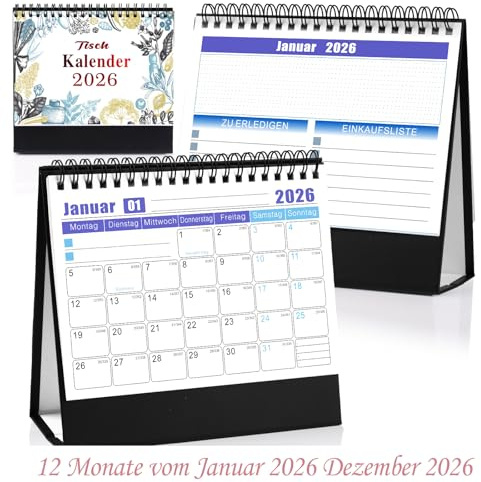 Tischkalender 2026, 12 Monats Quer Monatskalender von Januar bis Dezember 2026, Kalender 2026 Tischkalender, Stehkalender 2026, tischkalender 2026 zum Aufstellen, Aufstellkalender 2026