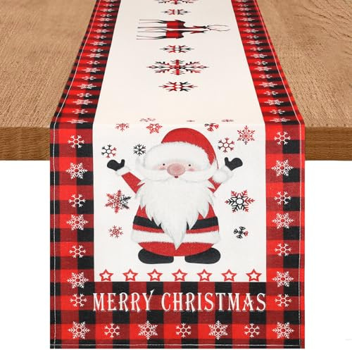 DecorMommt Tischläufer Weihnachten Rot Modern 33x183cm, Weihnachtstischläufer Rot, Tischdeko Esstisch, für Dekorieren Von Küche Wohnzimmer Tisch für Urlaub Party (Tartan Ren Schnee)