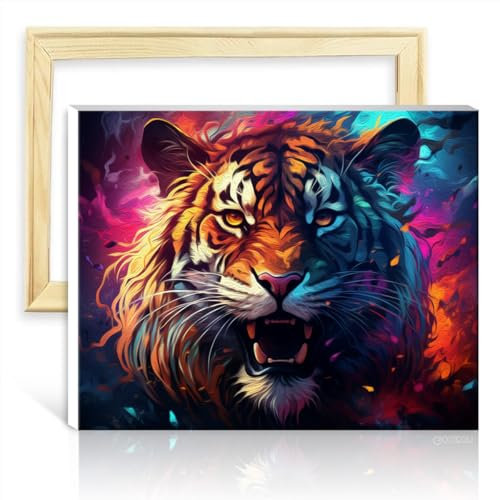 TANGFEIY Ölgemälde-Set auf Leinwand, Fantasie-Tiger, DIY-Stoffdekorations-Set mit Pinseln und Acrylpigmenten auf Leinwand, Künstlerbedarf, ohne Rahmen (30 x 40 cm)