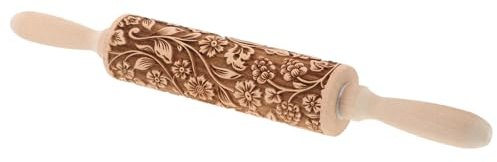 PRETYZOOM Geprägtes Nudelholz Aus Holz Mit Blumenmuster 14 Zoll Teigroller Für Fondant Kekse Kuchenböden Und Pasta Backen Kreatives Küchenzubehör