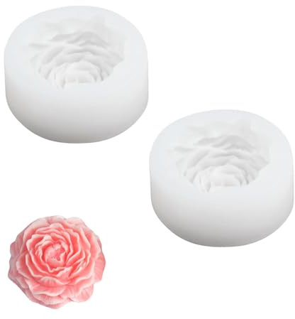 Molde de silicona de flor de peonía 3D (2 piezas) – 7,3 cm blanco – para velas de bricolaje, decoración de arcilla, chocolate, tartas – calidad alimentaria, resistente al calor