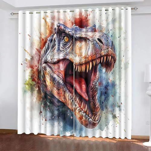 Generisch Dinosaurier 3D Vorhänge Blickdicht Mit Ösen 2Er Set,Kinder Gardine Verdunkelungsgardine Für Wohnzimmer Schlafzimmer Kinderzimmer Dekoration,H 175Cm X B 140Cm,Chlia374