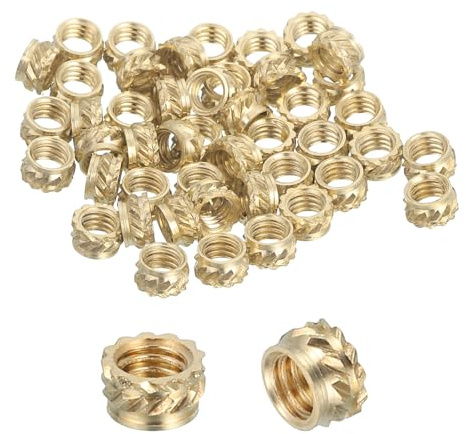 sourcing map 46 Pcs Threaded Inserts, M2.5 Brass Heat Set Insert for 3D Printing and Plastic Material Female Knurled Insert Nuts for Laptops Electronic Products, M2.5x3.5x2mm