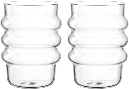 LEONARDO HOME SOLE Trinkglas • 2 Stück • 440 ml • Wasserglas • Bubblebecher • Wellenform • Matcha Becher • Teeglas • Kaffeebecher • Latte Macchiato • Eiskaffee • Spülmaschinengeeignet • Klar • 057167
